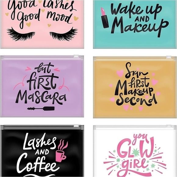 Bags 6 Pck Makeup Bags Bulk Zip Lock Plastic Cute Cosmetic Pouch